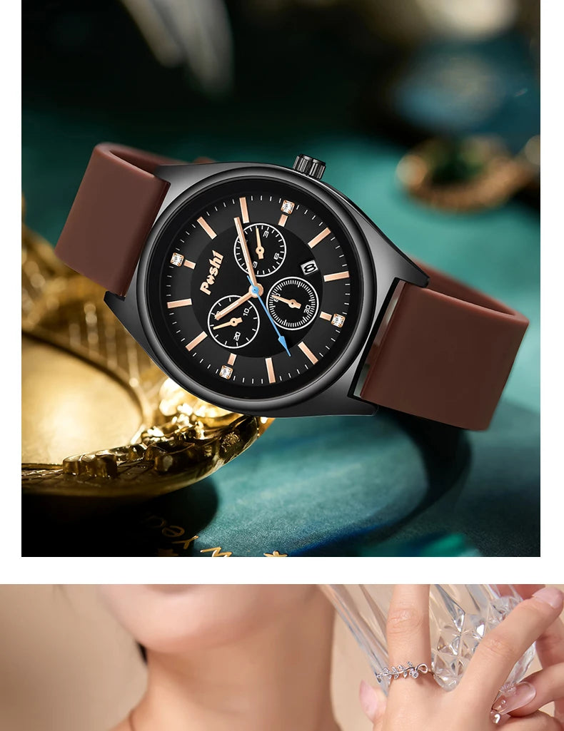 POSHI Fashion Women's Watches Luxury High Quality Silicone Strap