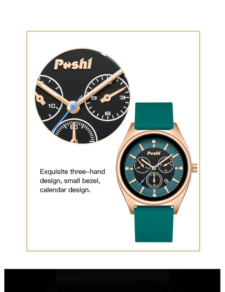 POSHI Fashion Women's Watches Luxury High Quality Silicone Strap