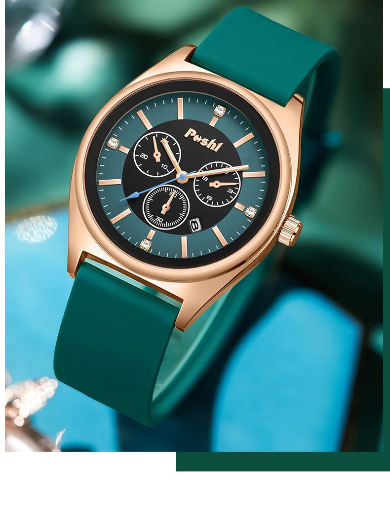 POSHI Fashion Women's Watches Luxury High Quality Silicone Strap