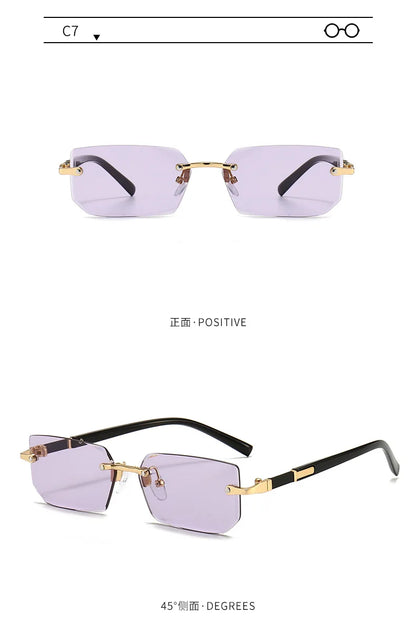 Rimless Sunglasses Rectangle Fashion Popular Women Men