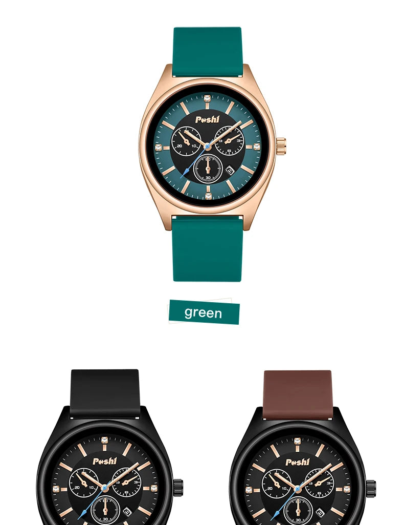 POSHI Fashion Women's Watches Luxury High Quality Silicone Strap