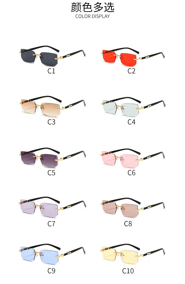 Rimless Sunglasses Rectangle Fashion Popular Women Men