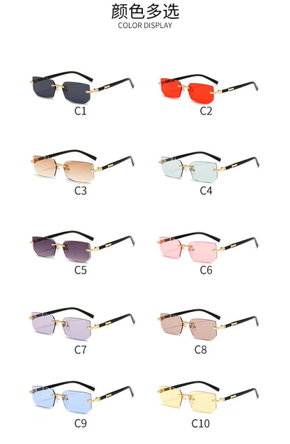 Rimless Sunglasses Rectangle Fashion Popular Women Men