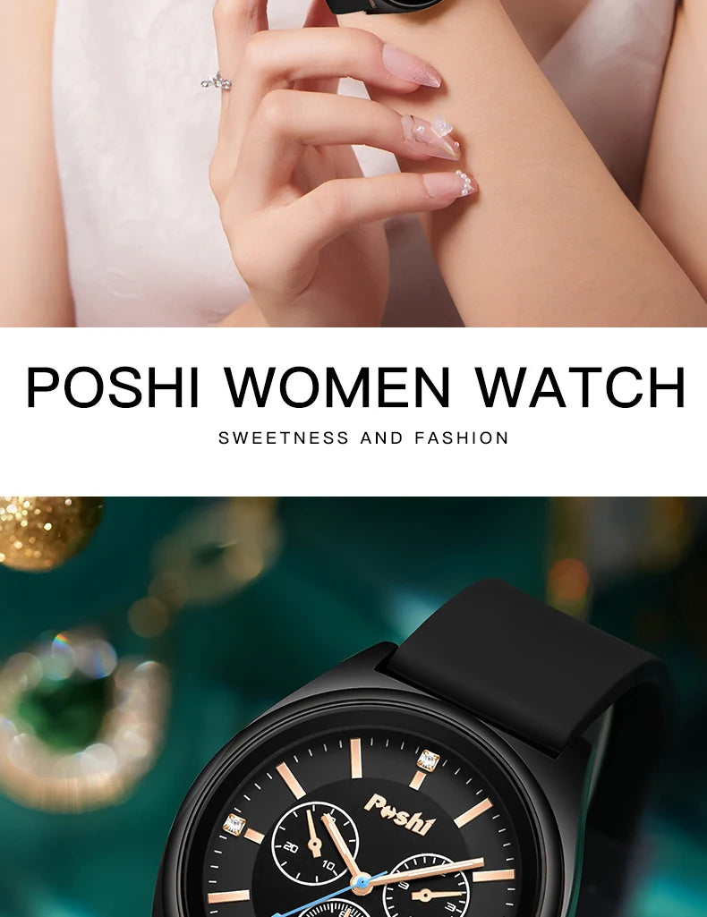 POSHI Fashion Women's Watches Luxury High Quality Silicone Strap
