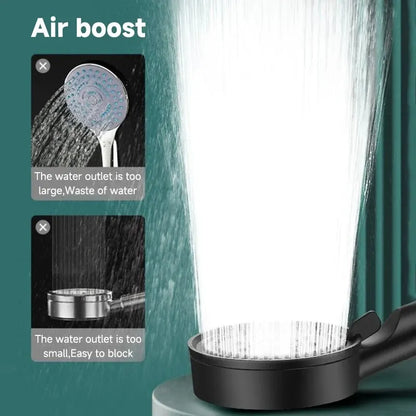 5 Modes Pressure Boost Shower Head Multifunction Adjustable Large Water Shower