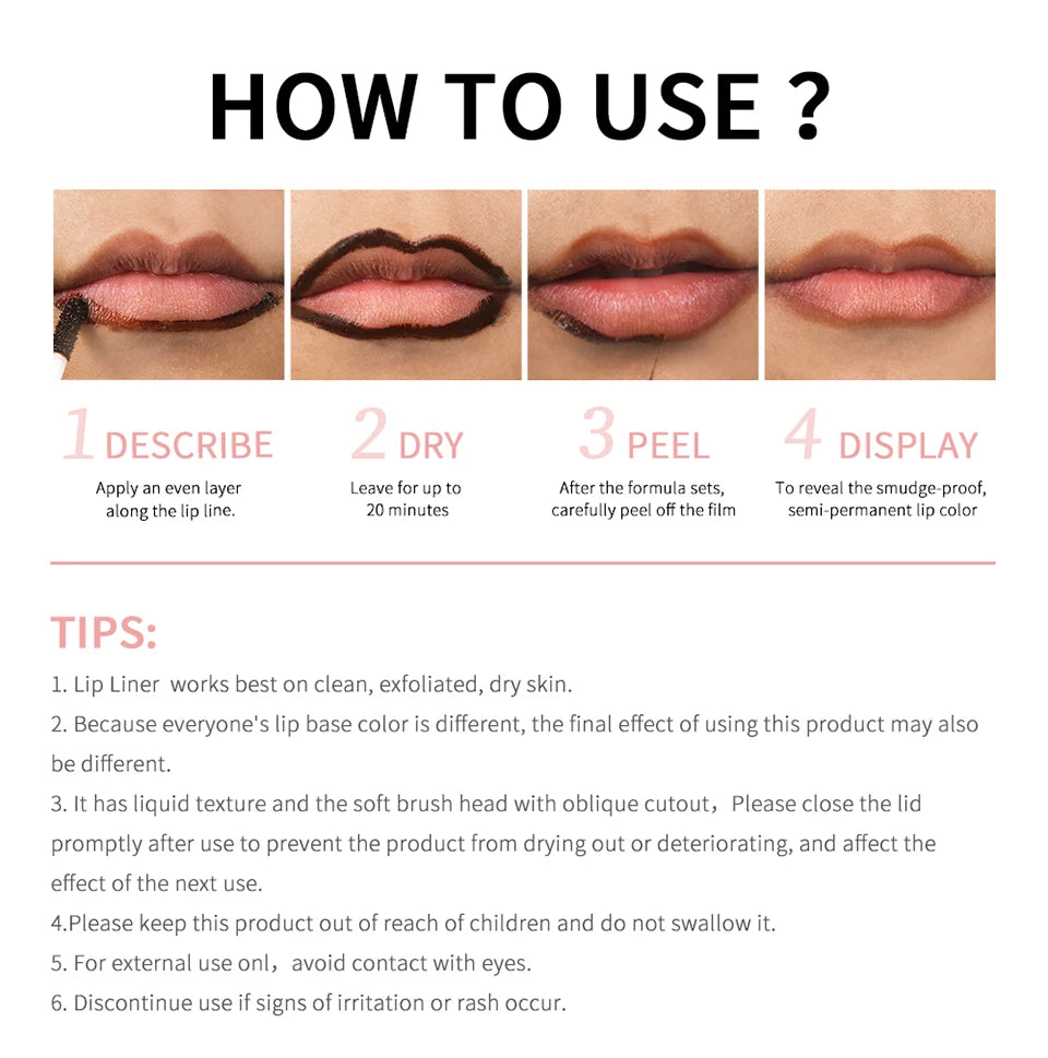 Waterproof Lip Liner Peel Off Tattoo Lipgloss Waterproof