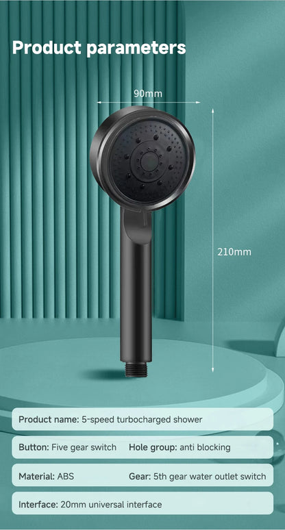 5 Modes Pressure Boost Shower Head Multifunction Adjustable Large Water Shower