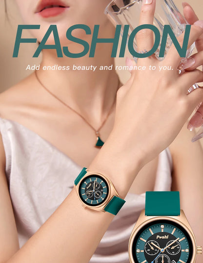 POSHI Fashion Women's Watches Luxury High Quality Silicone Strap