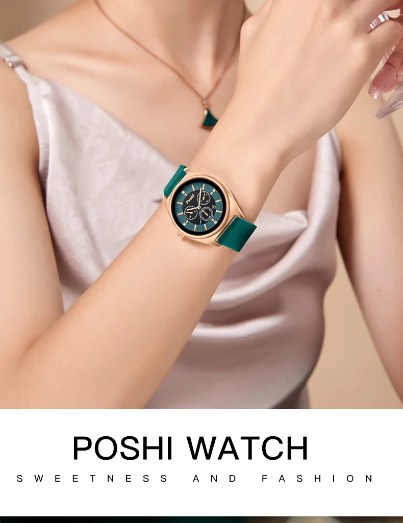 POSHI Fashion Women's Watches Luxury High Quality Silicone Strap