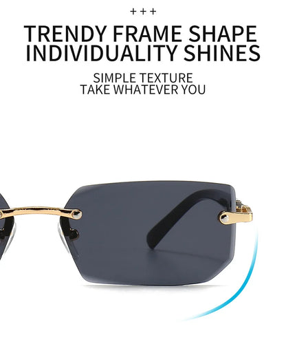 Rimless Sunglasses Rectangle Fashion Popular Women Men