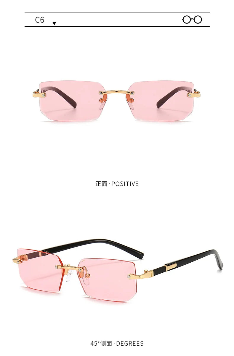 Rimless Sunglasses Rectangle Fashion Popular Women Men