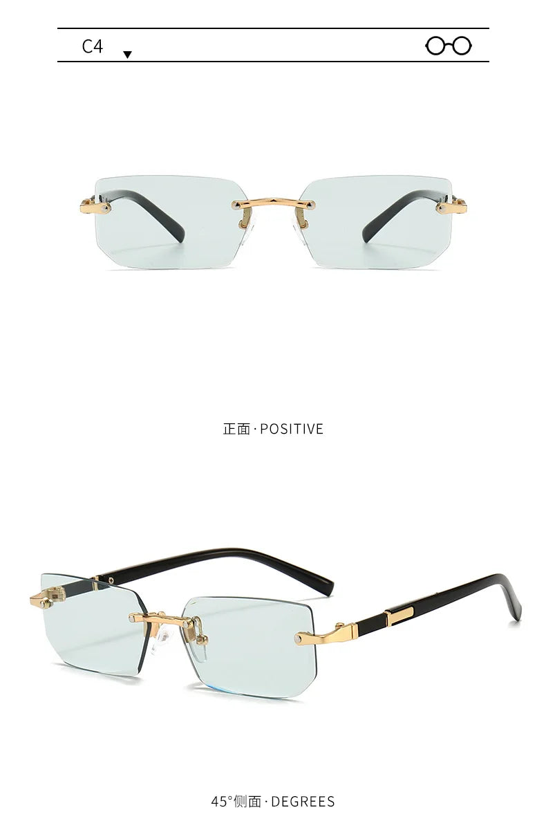 Rimless Sunglasses Rectangle Fashion Popular Women Men