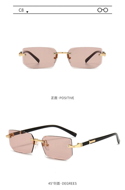 Rimless Sunglasses Rectangle Fashion Popular Women Men