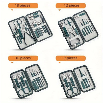Professional 7/10/12/18 Piece Nail Care Kit Stainless Steel Manicure
