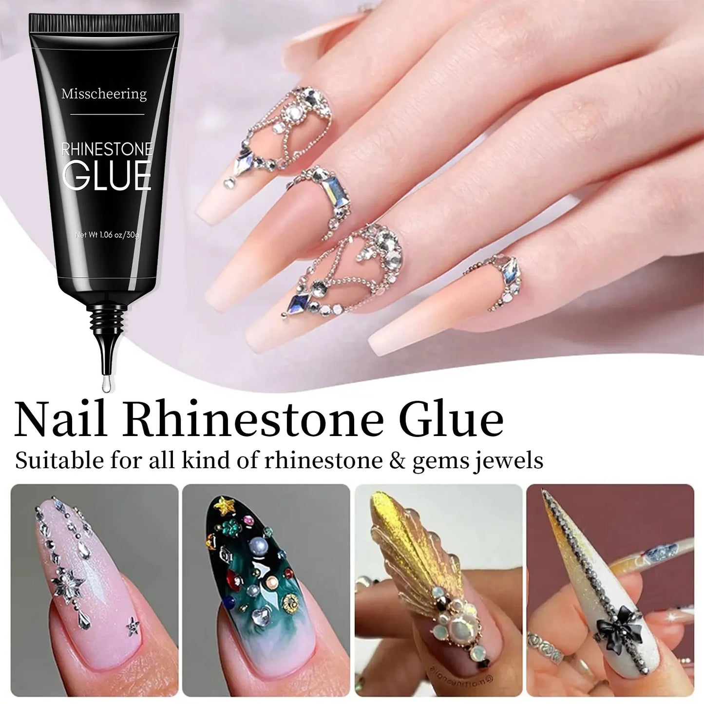 30g Nail Rhinestone Glue for Nails Super Strong Gel Nail Glue for Nail Charm