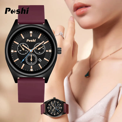 POSHI Fashion Women's Watches Luxury High Quality Silicone Strap