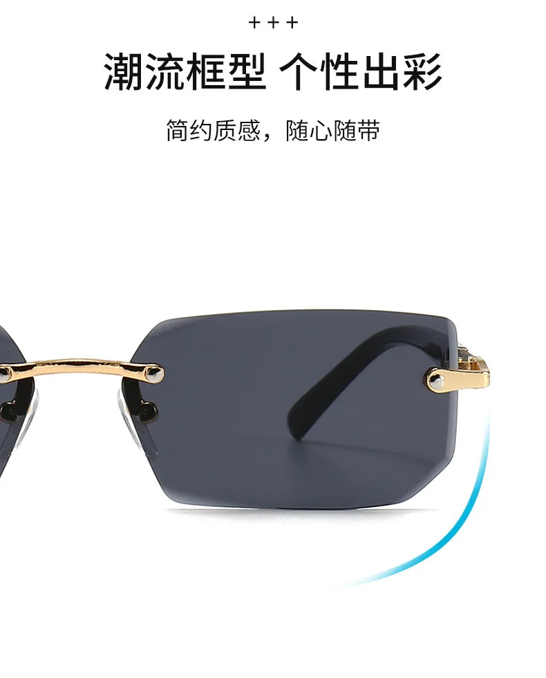 Rimless Sunglasses Rectangle Fashion Popular Women Men