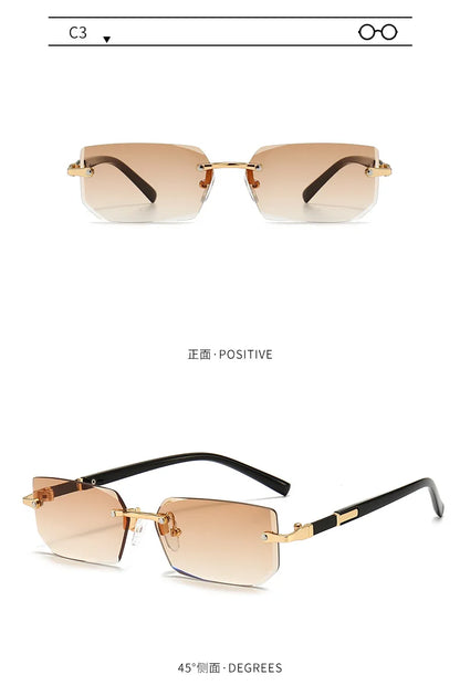 Rimless Sunglasses Rectangle Fashion Popular Women Men