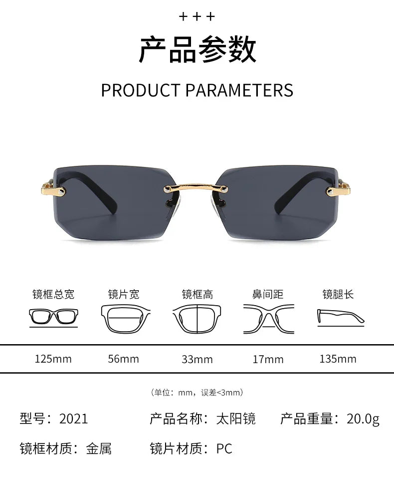 Rimless Sunglasses Rectangle Fashion Popular Women Men