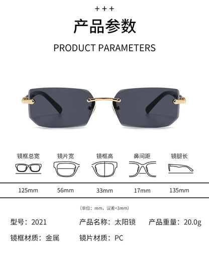 Rimless Sunglasses Rectangle Fashion Popular Women Men