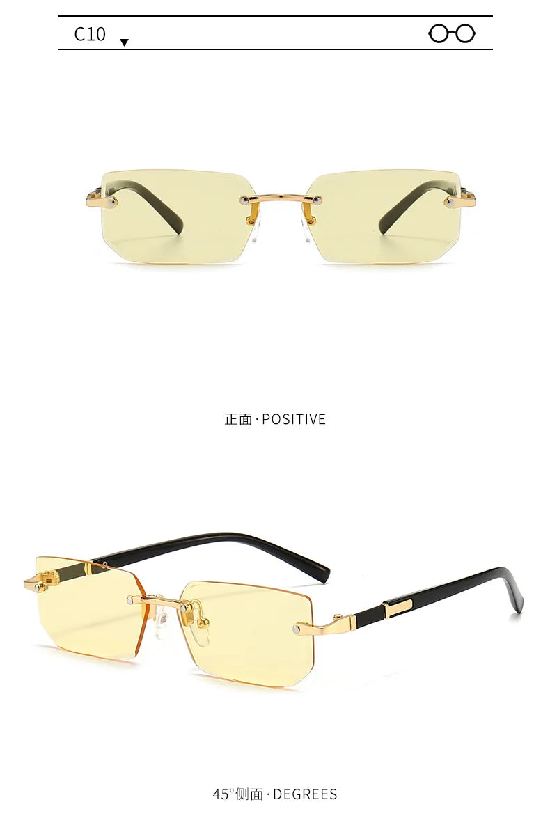 Rimless Sunglasses Rectangle Fashion Popular Women Men