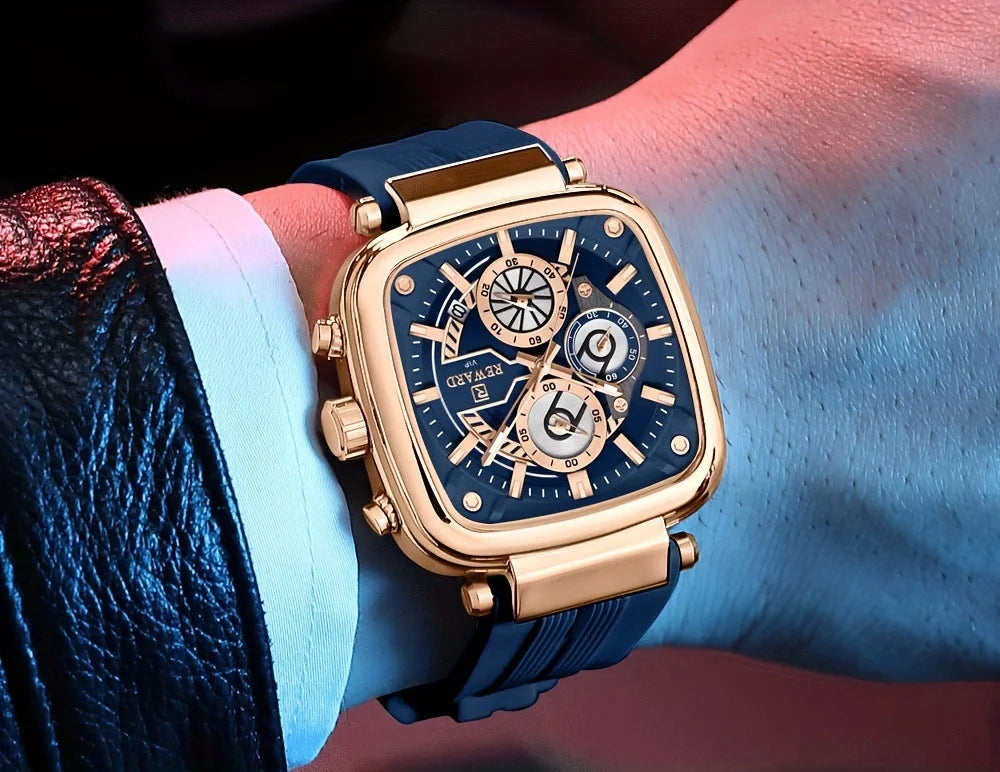 REWARD Men Watches Quartz Analog Waterproof  Silicone Strap Luxury Casual Watch for Men