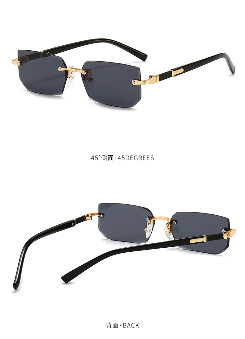 Rimless Sunglasses Rectangle Fashion Popular Women Men