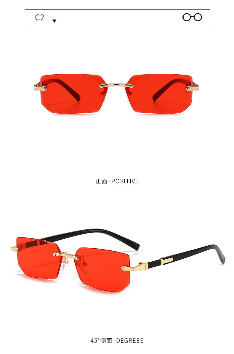 Rimless Sunglasses Rectangle Fashion Popular Women Men