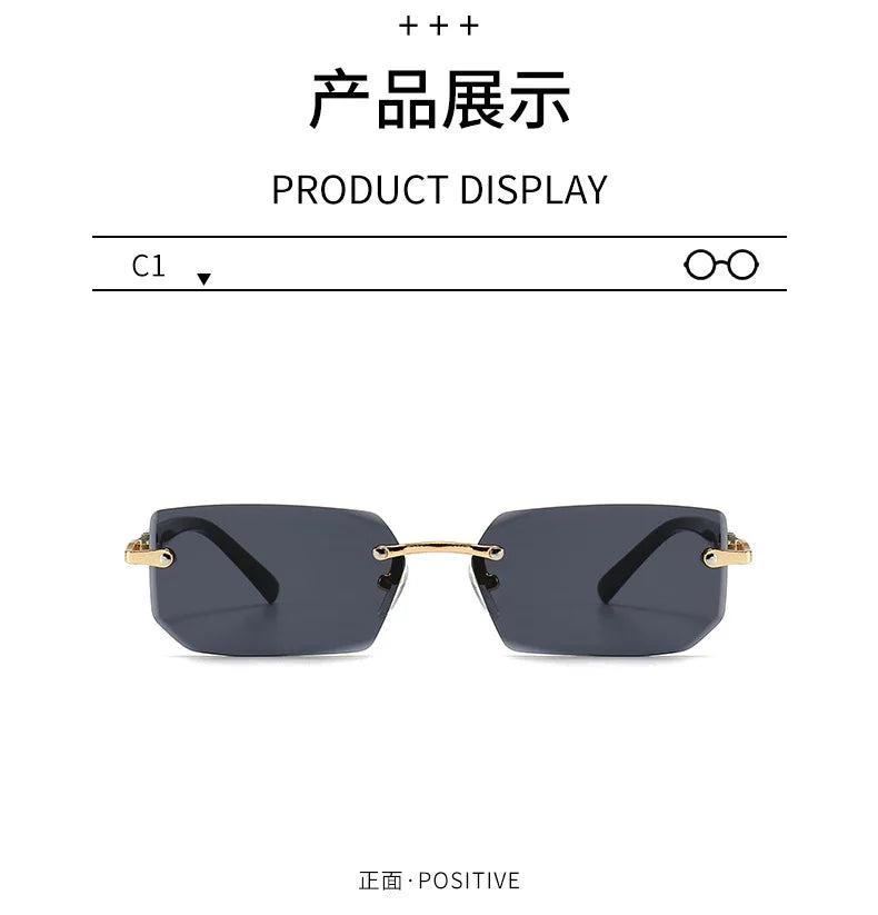 Rimless Sunglasses Rectangle Fashion Popular Women Men