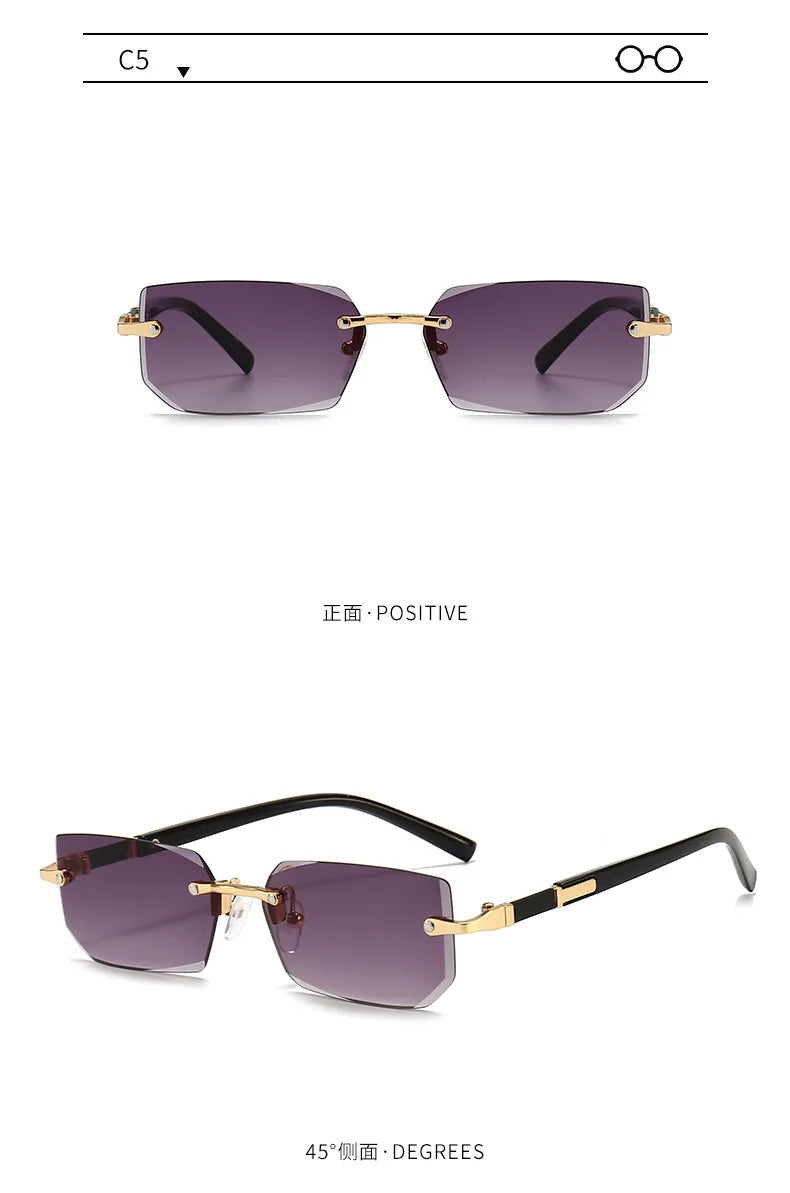 Rimless Sunglasses Rectangle Fashion Popular Women Men