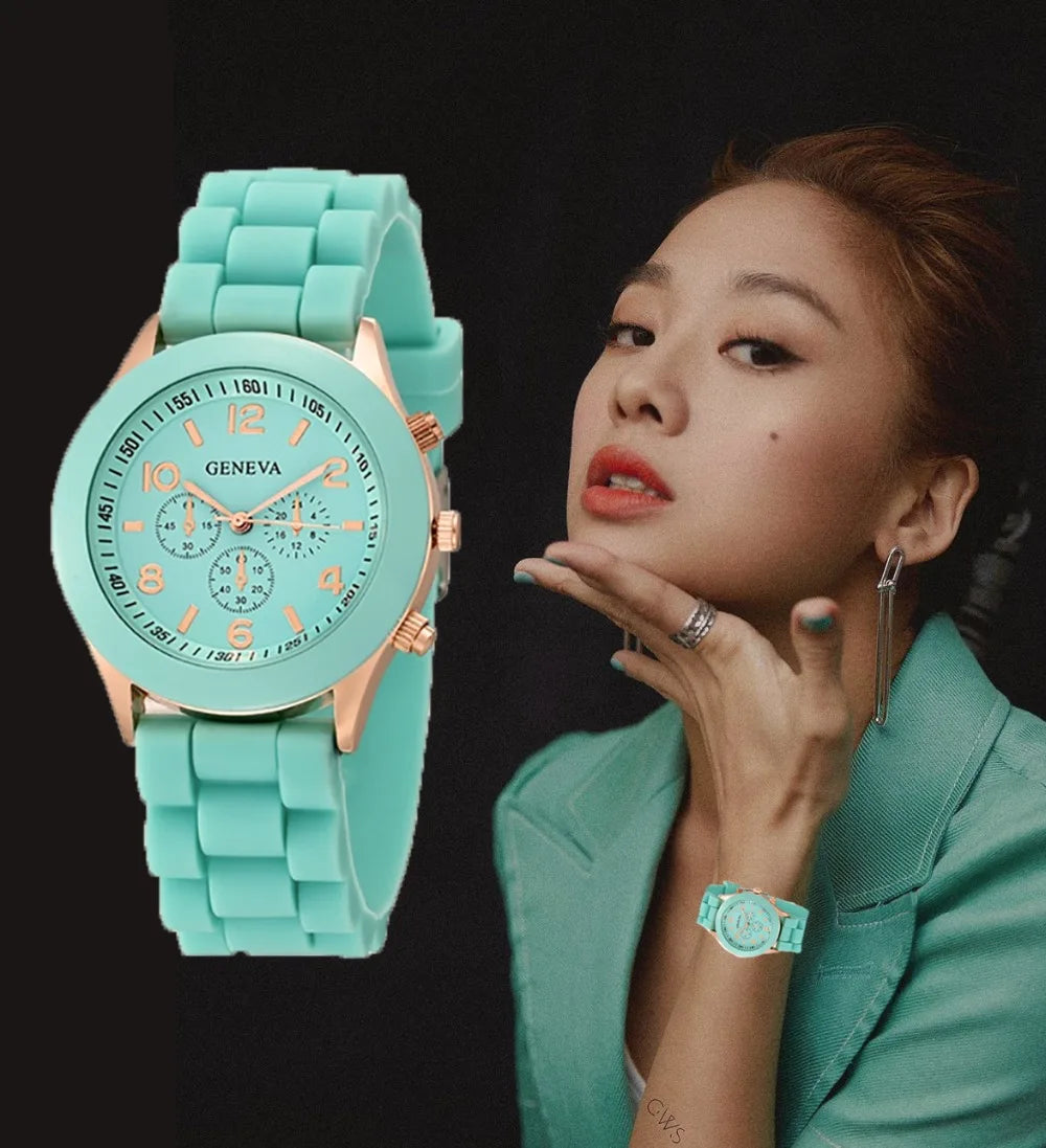 Famous Brand Geneva Ladies Fashion Watch Male and Female Student Silicone Quartz Wristwatch Clock Wholesale Relogio Feminino